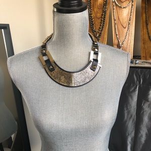 BCBG MAXAZRIA gold and leather statement necklace